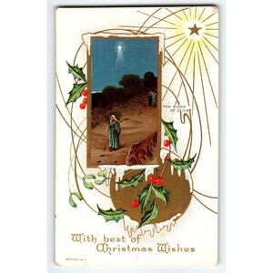 Vintage Christmas Postcard The Slope of Olivet Star & Holly Design